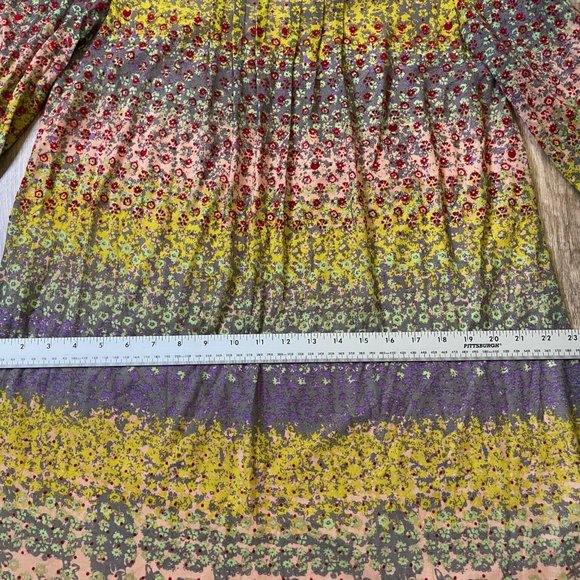 Tsumori Chisato Womens Multicolor Floral Pleated Front Midi Aline Dress Size 2 - Picture 7 of 11